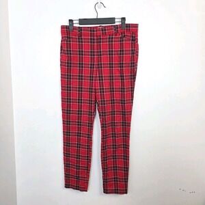 Gap Red Black Tartan Plaid Signature Skinny Ankle Preppy Dressy Pants Size 8